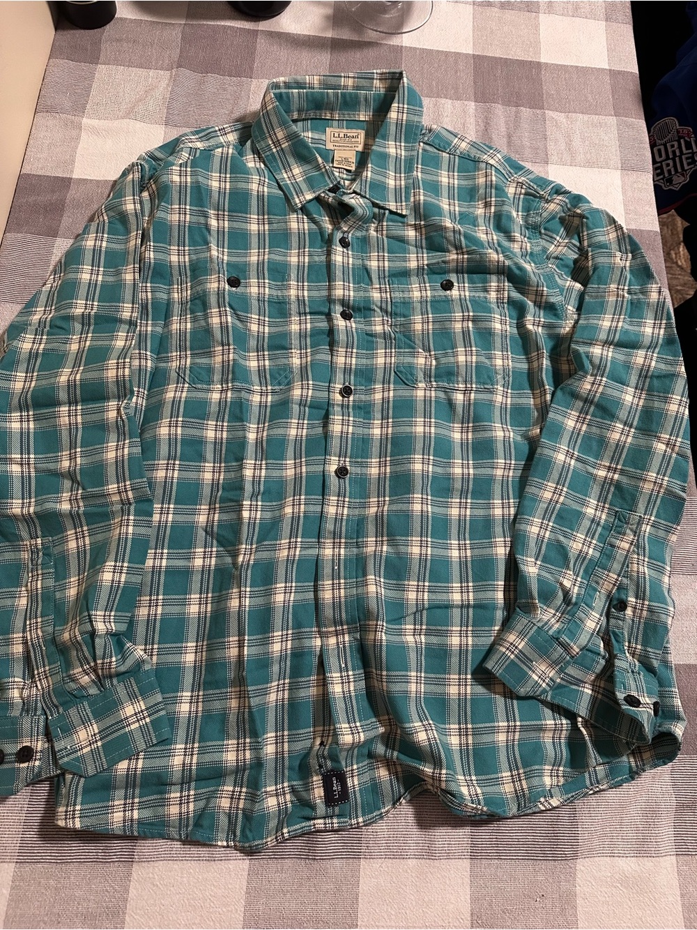 L.L.Bean Men's Teal Plaid Button Up Shirt Size Large L